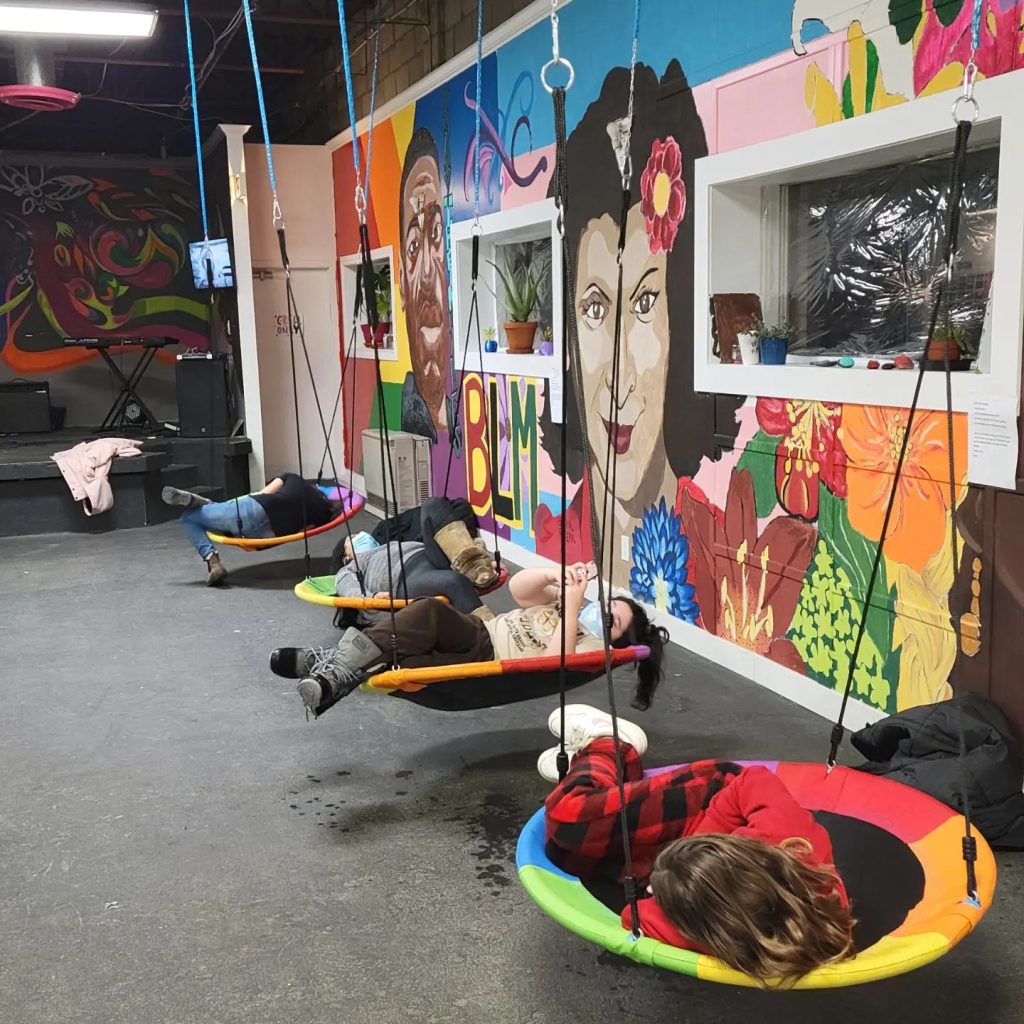 Kids come to our space for Events & Workshops - and sometimes a rest in our hammocks.