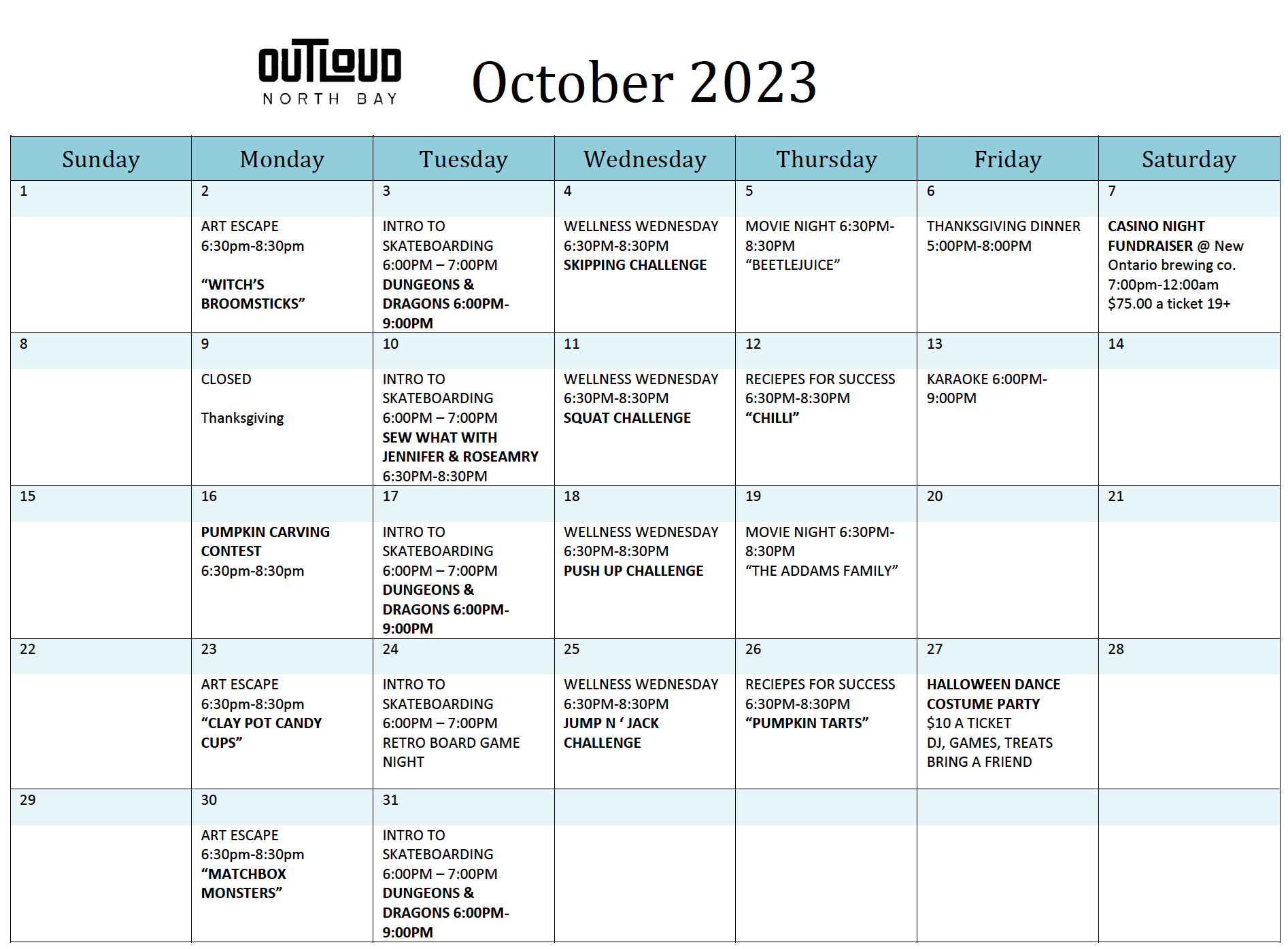 october outloud schedule